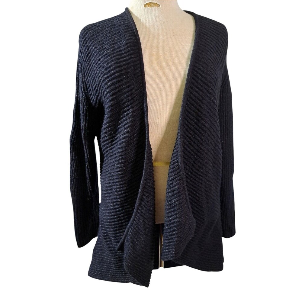 Lafayette 148 New York Open Cardigan Sweater Women S Black Wool LS Preppy